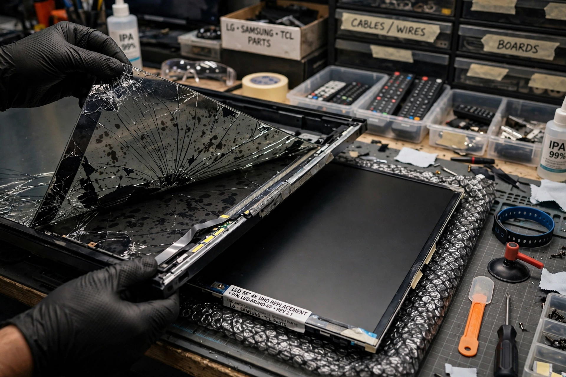 Technician repairing TV